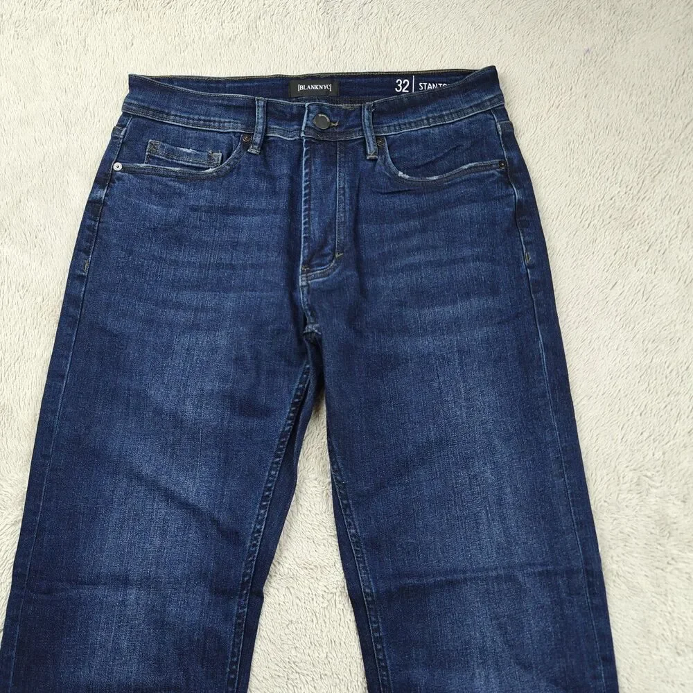 BlankNYC Stanton Jeans Men's 32x32 Dark Mid Blue Straight Leg Stretchy